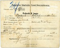 Vertich József felvételi jegye 1918
