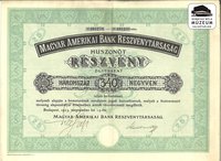 Magyar Amerikai Bank Rt. 25 részvénye 1923